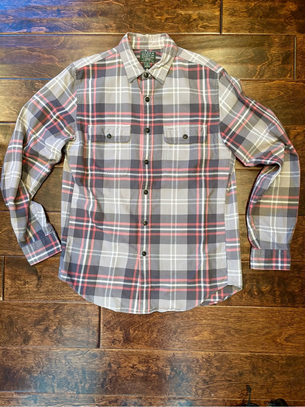 J. Crew Gray and Red Plaid Button-Down Shirt